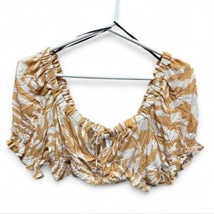 H&M Golden Yellow and White/Cream Patterned Cropped Blouse